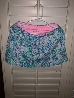 Lilly Pulitzer Girls Aqua Pink Palm Print Skort